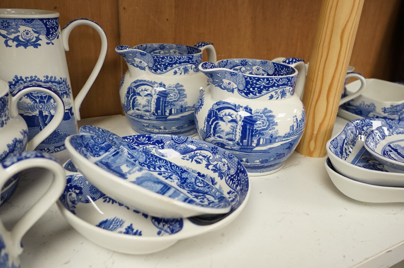 A collection of Spode Italian, comprising graduated jugs, dishes, pickle dishes, pots etc.(23). Largest 20.5cm